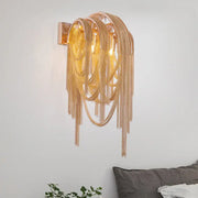 Modern gold tassel wall sconce with cascading chain links and rectangular backplate for 110v-120v fixture height and width