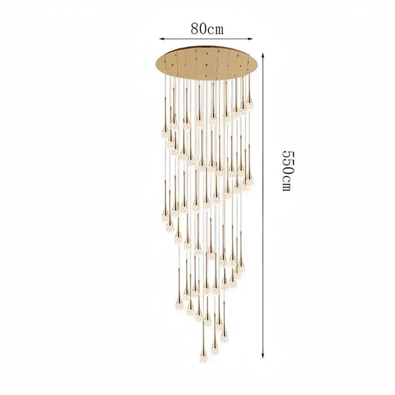 Modern gold teardrop crystal pendant light with cascading crystal droplets and circular ceiling mount for dining room