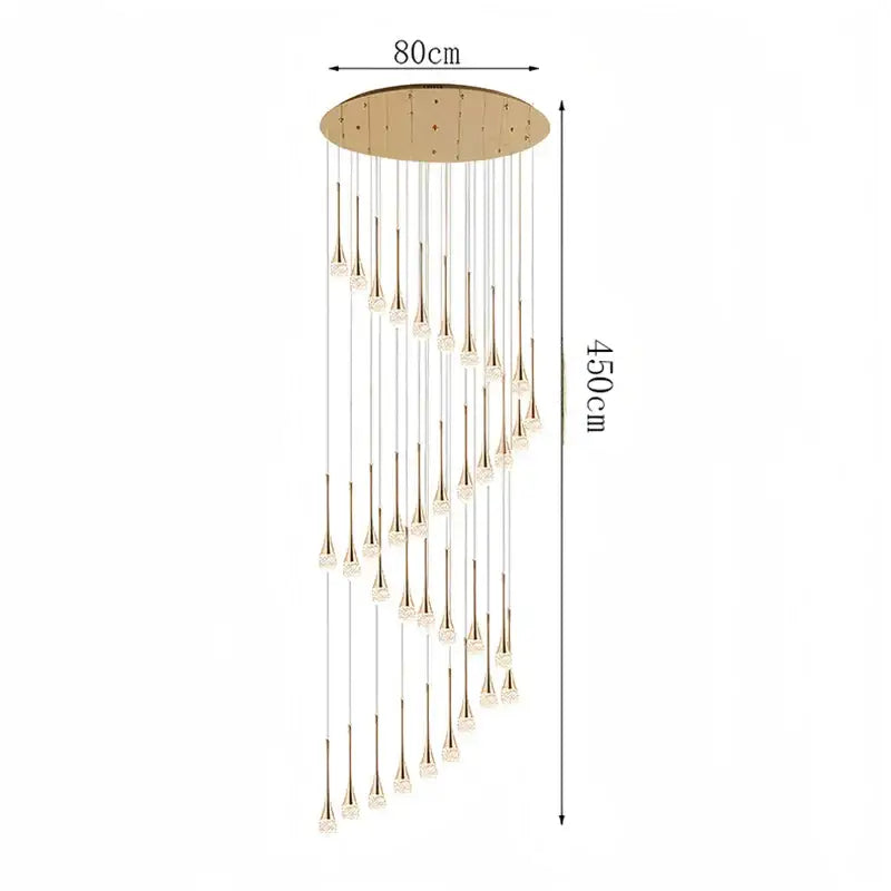 Modern gold teardrop crystal pendant light with cascading crystal pendants for dining room illumination