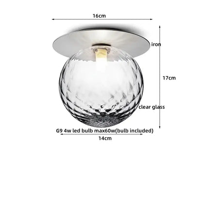 Modern gold textured glass ceiling lamp with clear faceted globe iron base and g9 led bulb by decorbites iron glass
