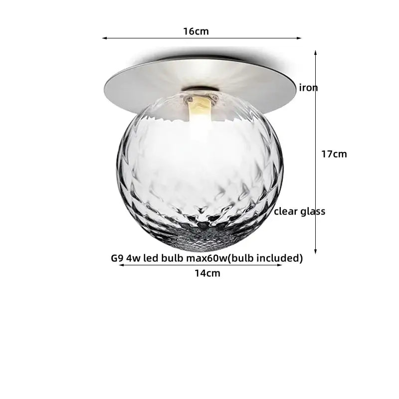 Modern gold textured glass ceiling lamp with clear faceted globe iron base and g9 led bulb by decorbites iron glass