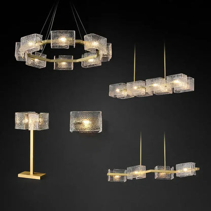 Modern gold textured glass crystal chandelier with translucent cubes in circular and linear design for living room decorbites crystal chandelier