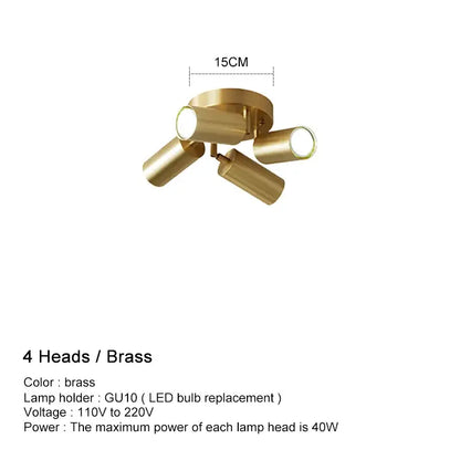 Brass-finished modern gold ceiling lights with four adjustable heads decorbites adjustable gu10 led for kitchen use