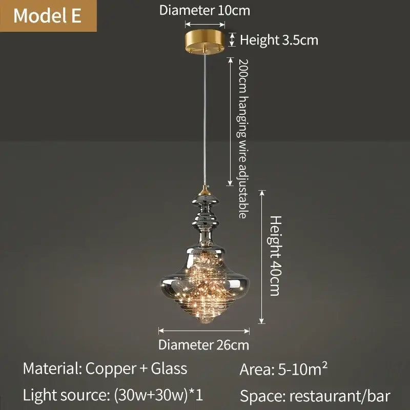 Modern gold tiered pendant light with crystal detailing and copper glass shades for elegant modern interiors