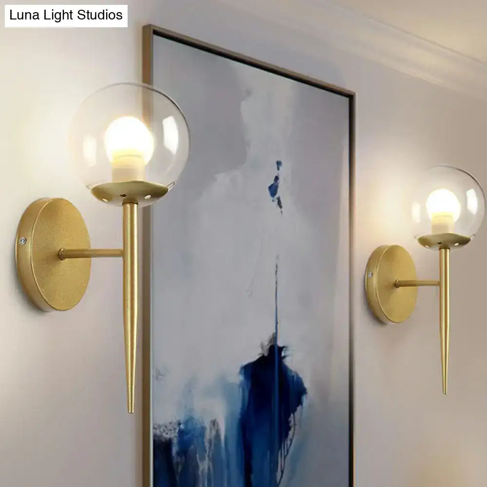 Modern gold torch wall sconce with clear glass globe shades compatible with e26 e27 bulbs for corridor lighting