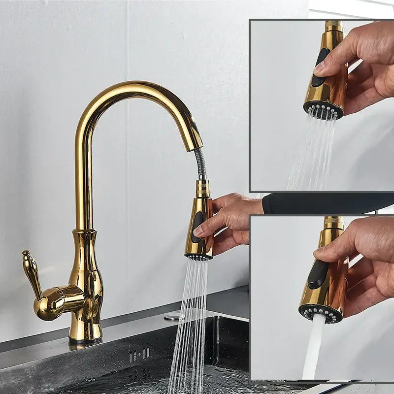 Modern gold touch sensor kitchen faucet with pull down spray head in sleek decorbites gold sensor design