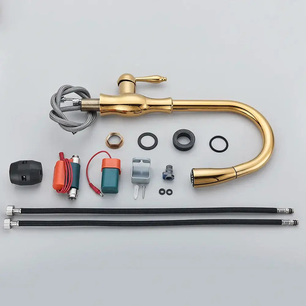 Modern gold touch sensor kitchen faucet with curved spout lever handle and installation hardware decorbites gold sensor kitchen faucet