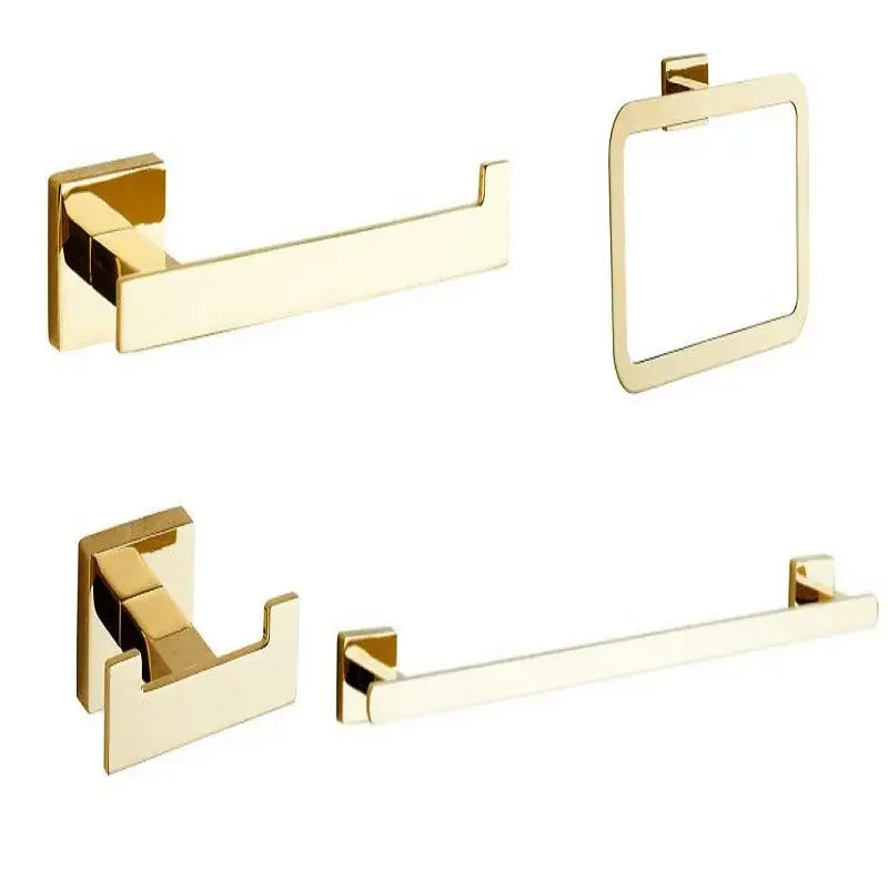 Modern gold towel ranger accessory rack with sleek gold-finished minimalist rectangular and square bathroom hardware design