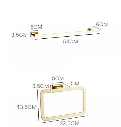 Modern gold towel ranger accessory rack with gold-toned rectangular design and brushed metal finish for bathroom decorbites