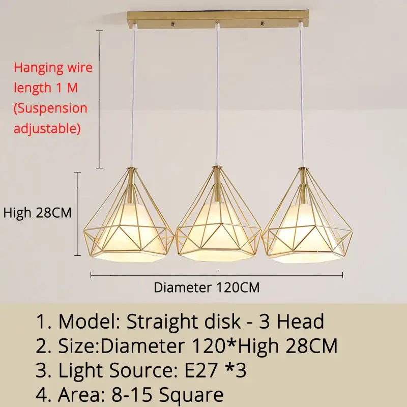 Modern gold triangle pendant lights with gold-toned geometric diamond-shaped shades and adjustable suspension wires for dining room decorbites gold triangle pendant lights