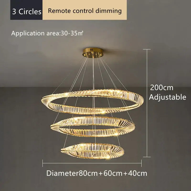 Modern gold triple ring decorbites crystal ceiling chandelier with crystal-encrusted rings for living room decor