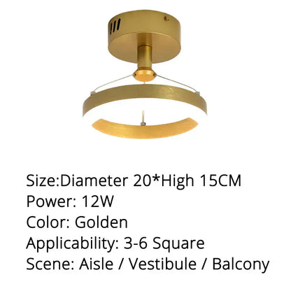 Golden brass-finished modern pendant lights with circular ring design and integrated led illumination by DecorBites LED pendant