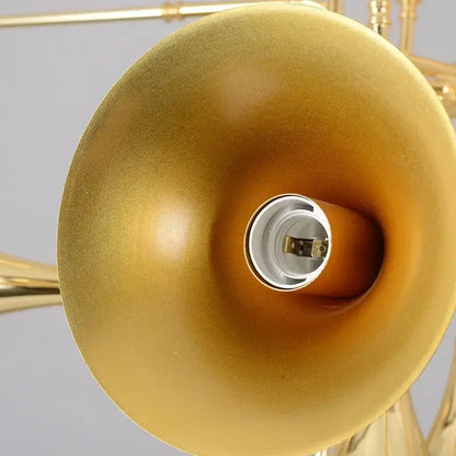 Modern gold trumpet pendant chandelier shade in golden brass with central light socket for dining room decorbites gold trumpet