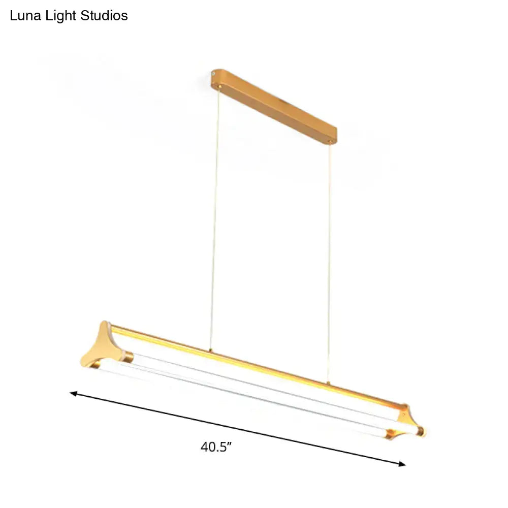 Gold-finished contemporary tube chandelier with clear glass panels and sleek rectangular design for living room fixture width options