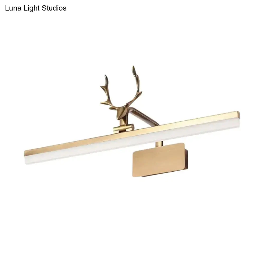 Modern gold tubular antler led vanity light fixture with gold-toned deer-head mounted light fixture for bathroom wall