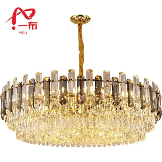 Modern gold twisted brass crystal chandelier with cascading decorbites k9 crystal prisms for living room decor