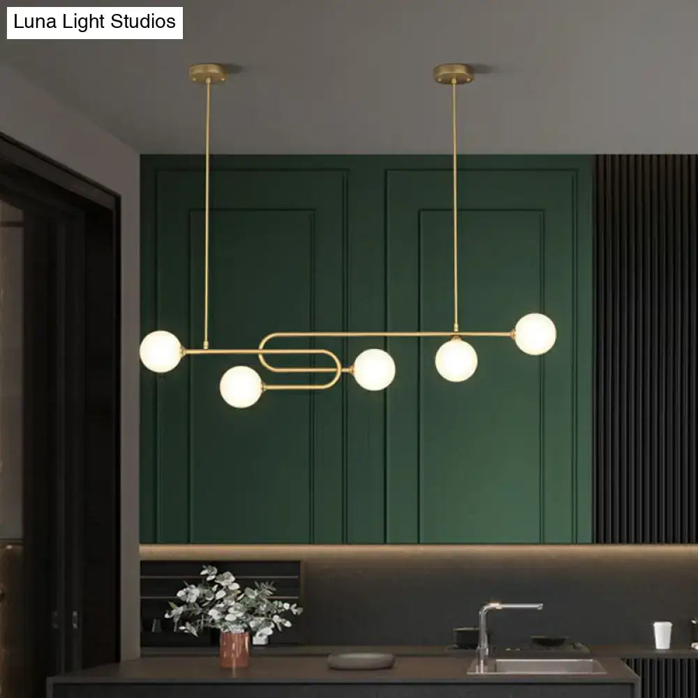 Modern gold-toned DecorBites minimalist U-shaped metal suspension light with frosted glass shade for dining room island 110v-120v 220v-240v