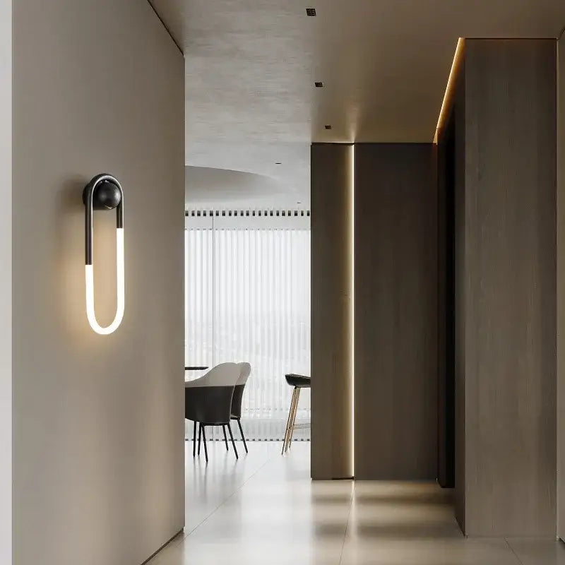 Modern black and white u-shaped wall lights with glowing led strip for bedroom decorbites ellipse wall lights