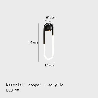 Modern gold u-shaped led wall lights with sleek black copper top and acrylic body for bedroom decorbites ellipse wall lights