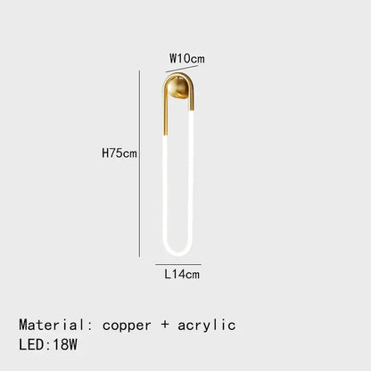 Modern gold u-shaped led wall lights with gold-toned copper and acrylic pin shape for bedroom decorbites ellipse wall lights