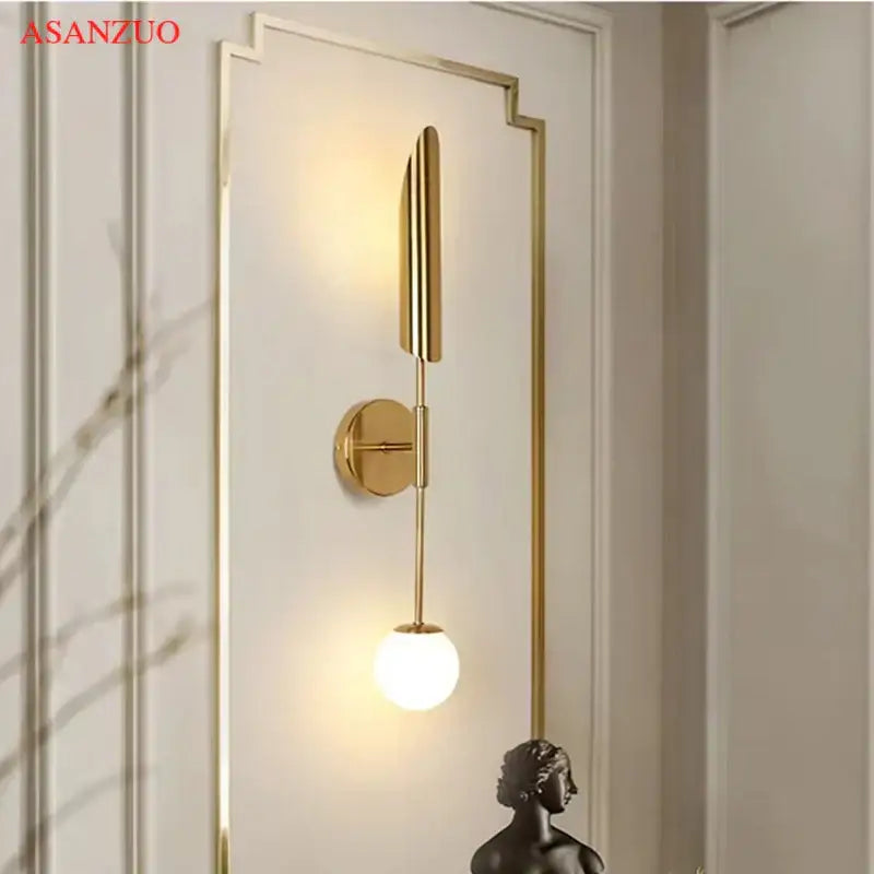 Modern gold vertical led wall lamps feature a sleek elongated design with a frosted glass bulb for living room wall lamps lights