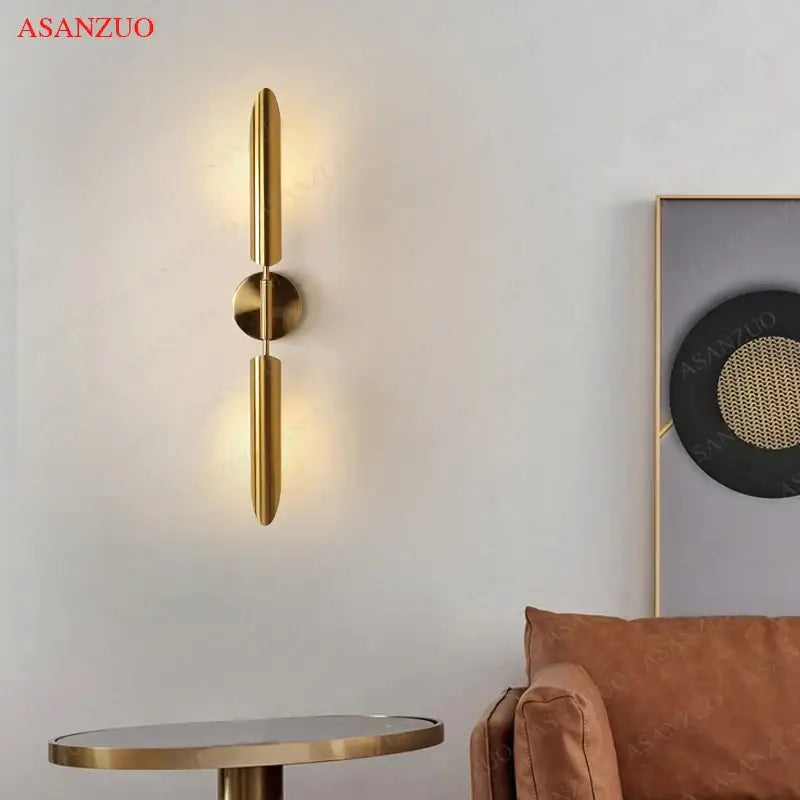 Gold-toned asanzuo modern led wall lamps with sleek vertical bars and circular accent for living room lighting