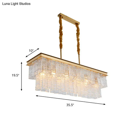 Modern gold water crystal pendant light with cascading textured glass panels and twisted rope suspension cords ceiling light