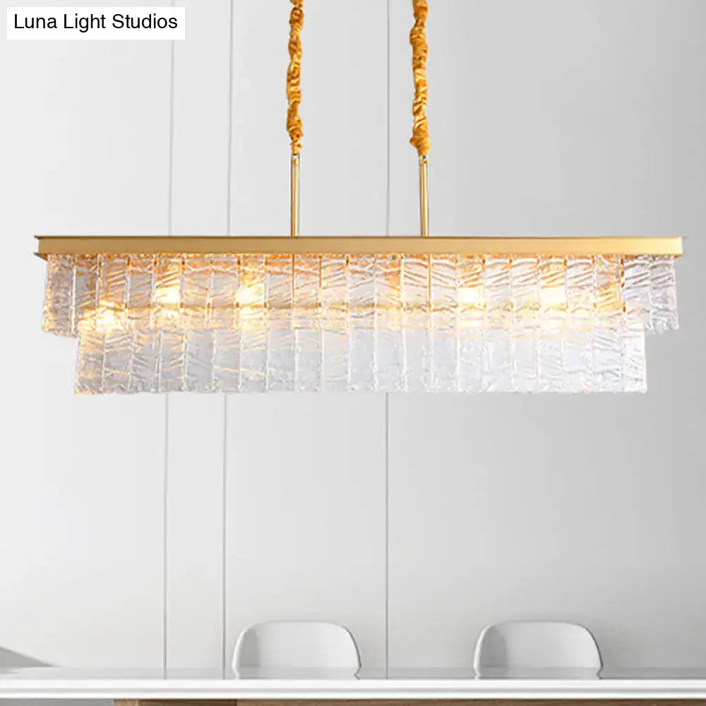 Modern gold water crystal pendant light featuring rectangular textured glass panels and twisted rope-like cords ceiling light