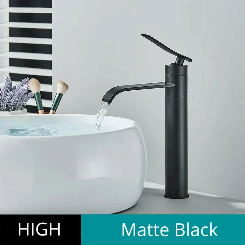 Matte black high-arc basin faucet with sleek modern design perfect for decorbites basin and bathroom mixer tap