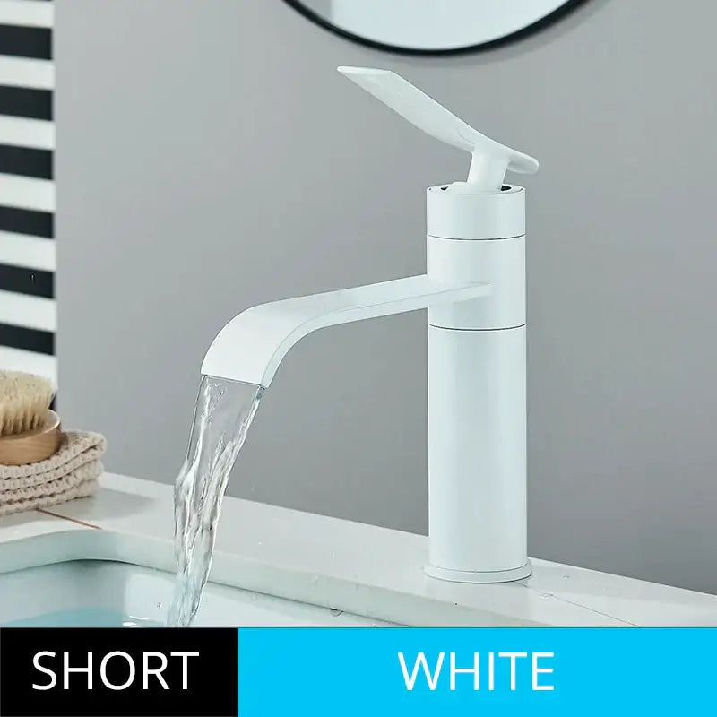 White short waterfall basin faucet with sleek modern design by decorbites for stylish bathroom decorbites basin faucet