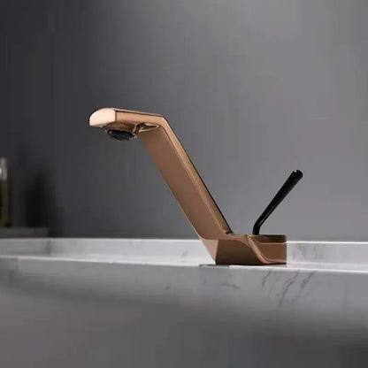 Modern rose gold basin faucet with sleek angular design and black handle for decorbites black basin faucet setup