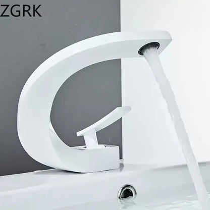 White zgrk modern brass basin faucet with sleek curved design and single lever handle for bathroom decorbites brass basin