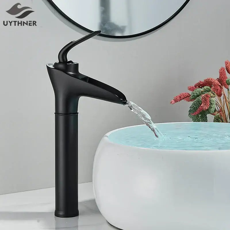 Black matte finish basin faucet with sleek modern design for decorbites gold waterfall wine glass bathroom mixer