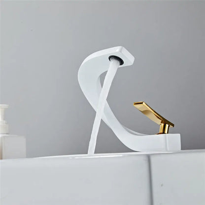 Modern gold white bathroom basin faucet with sleek curved spout for decorbites gold white bathroom decor