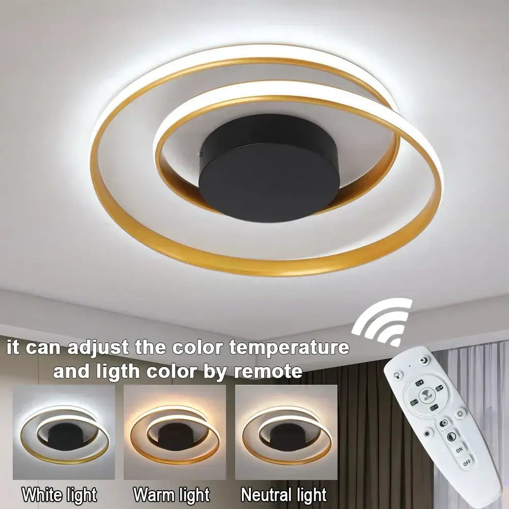 Modern gold and white dimmable led ceiling lamp with concentric rings and adjustable color temperature for living room decorbites dimmable led