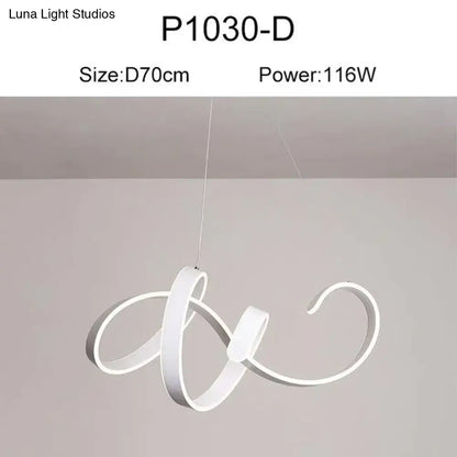 White modern led pendant lights with a sleek flowing spiral design ideal for dining room lighting fixtures