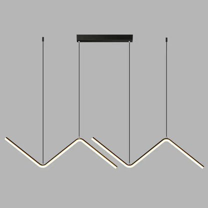 Modern black zigzag pendant lighting fixture with sleek angular led strips ideal for dining room illumination