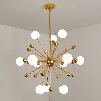 Modern golden acrylic molecule chandelier with frosted glass globes and metallic spheres for kitchen decorbites golden acrylic light
