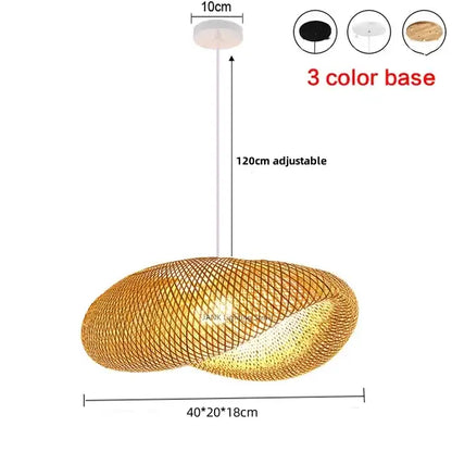 Modern golden bamboo woven chandelier pendant light with adjustable 120cm chain and three color base options