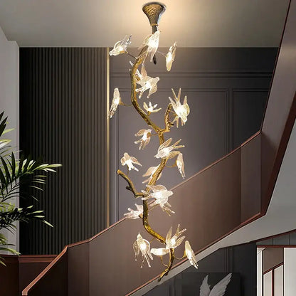Modern golden bird crystal glass branch chandelier with translucent glass birds for living room decorbites bird crystal decor