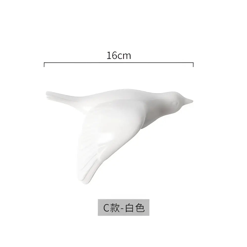 White ceramic bird figurine 16cm length for modern golden bird wall hanging living room decor accessory