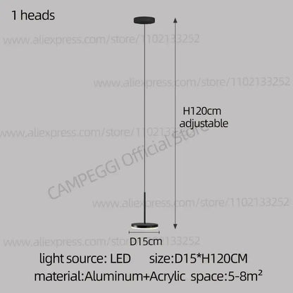 Black minimalist pendant light with sleek aluminum acrylic design and adjustable 120cm height for decorbites golden black led use
