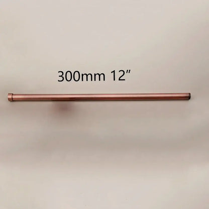 A sleek 300mm copper curtain rod with rounded ends complements the decorbites golden black stainless steel shower arm extension rod