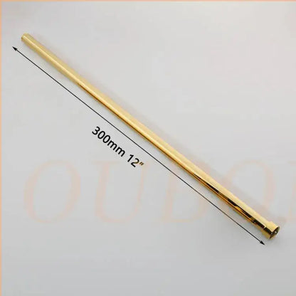 Modern golden black stainless steel shower arm extension rod with a 300mm polished gold brass pipe and threaded ends