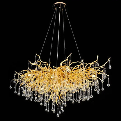 Modern golden branch crystal chandelier featuring dangling crystal teardrops for luxury living room decorbites lighting