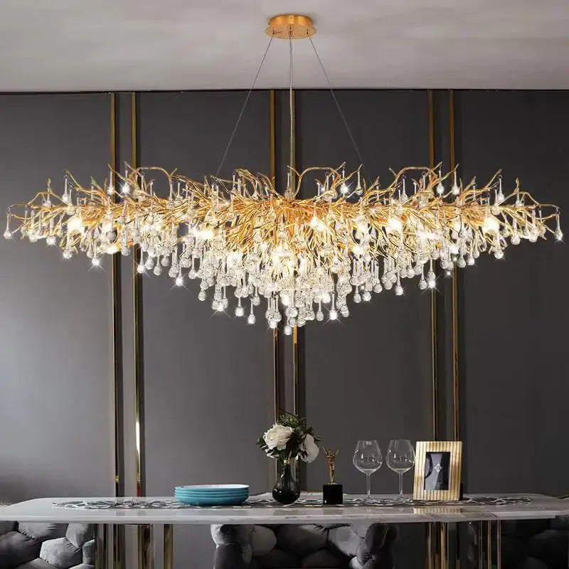 Modern golden branch crystal led ceiling chandelier with intricate design and crystal droplets for living room decorbites crystal led