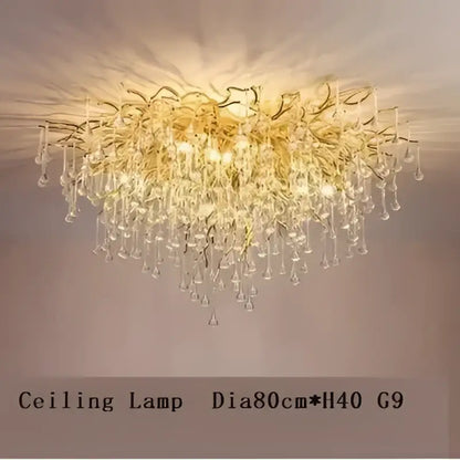 Modern golden branch crystal led living room chandelier with cascading teardrop crystals for decorbites crystal led decor