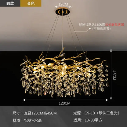 Modern golden branch led ceiling chandelier made of aluminum and crystal with decorbites golden branch design for living room decor