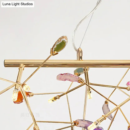 DecorBites modern metal LED island light fixture with gold frame agate accent and adjustable cord length for living room
