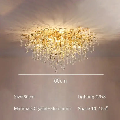 Modern decorbites golden chandelier branch crystal lamp with eight g9 bulbs for elegant dining room decor